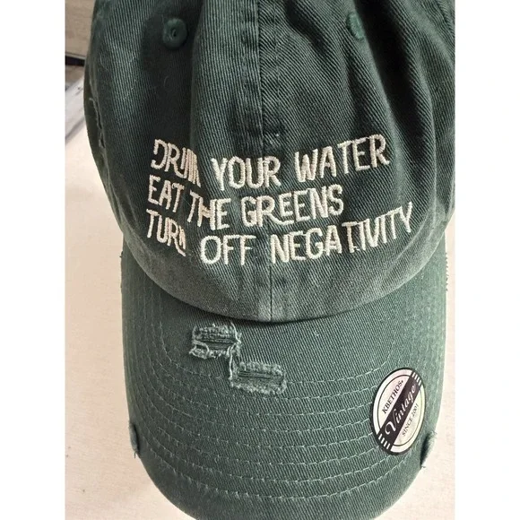 KBETHOS Vintage Distressed Dad Hat Green Graphic Quote Strapback Cap Grunge New - Picture 5 of 10